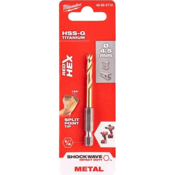 Сверло по металлу Milwaukee RedHEX HSS-G TiN, 4.5х29х76мм (48894710)