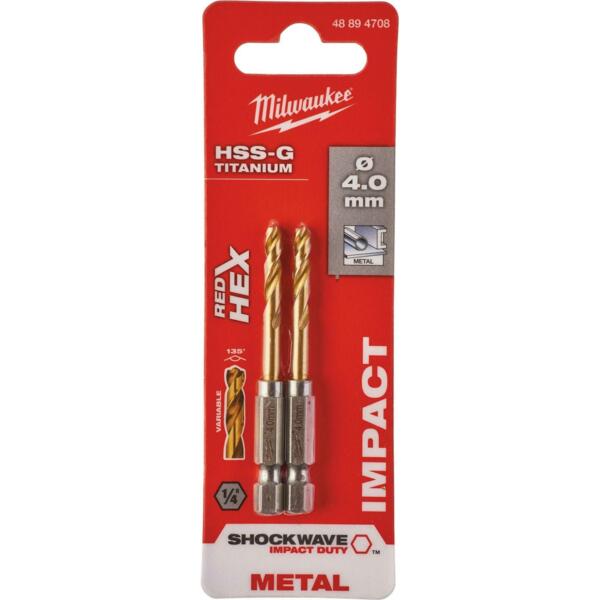 Набор сверл по металлу Milwaukee RedHEX HSS-G TiN, 4х26х71.5мм, 2шт (48894708)