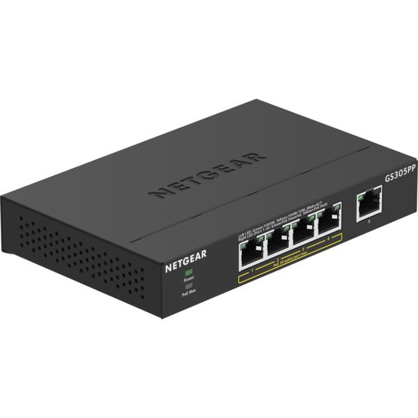 

Коммутатор NETGEAR GS305PP 5xGE (4xPoE), 83Вт, Неуправляемый