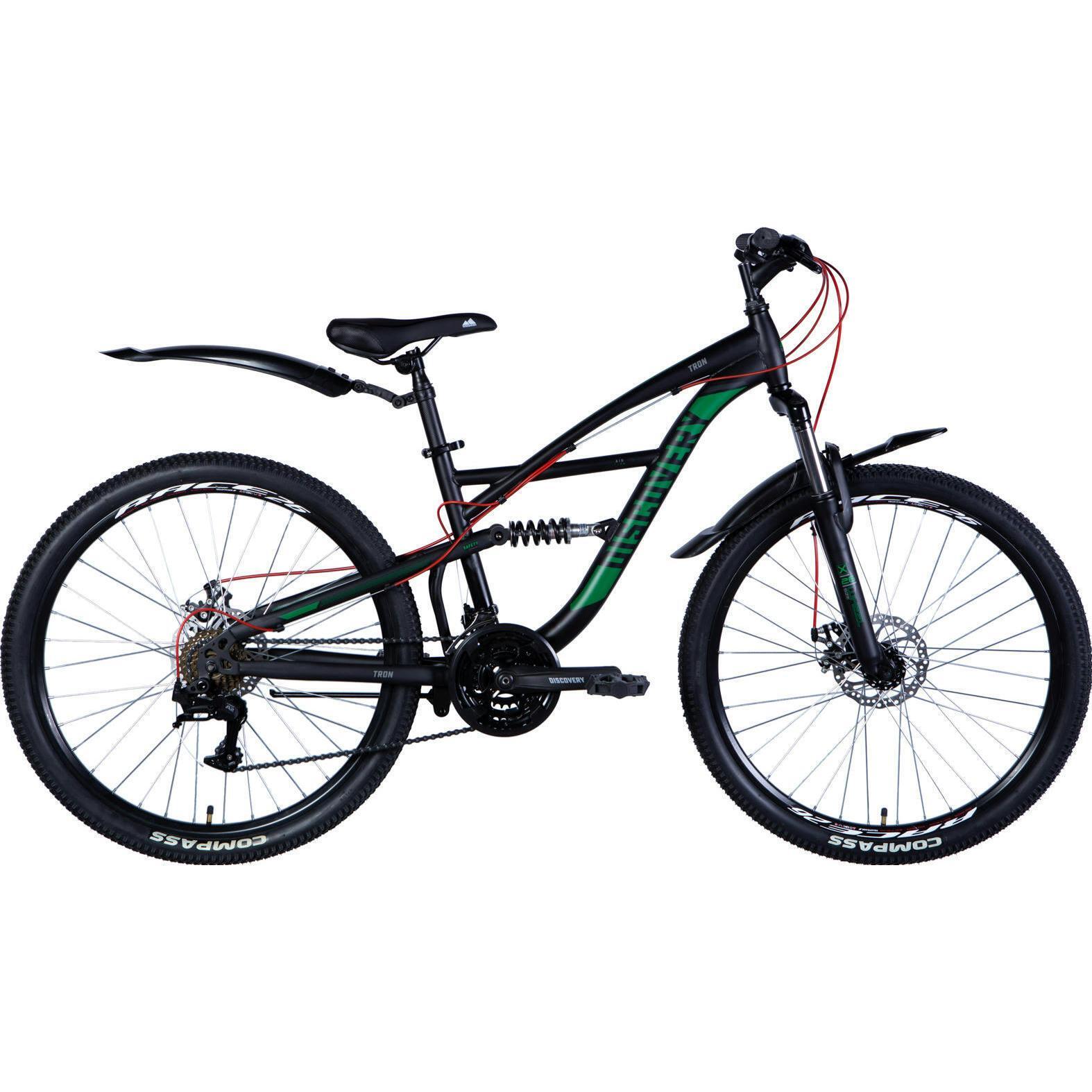 Велосипед Discovery Tron ST 26" 2024 DD FR 15" черно-зеленый (матовый) фото 1