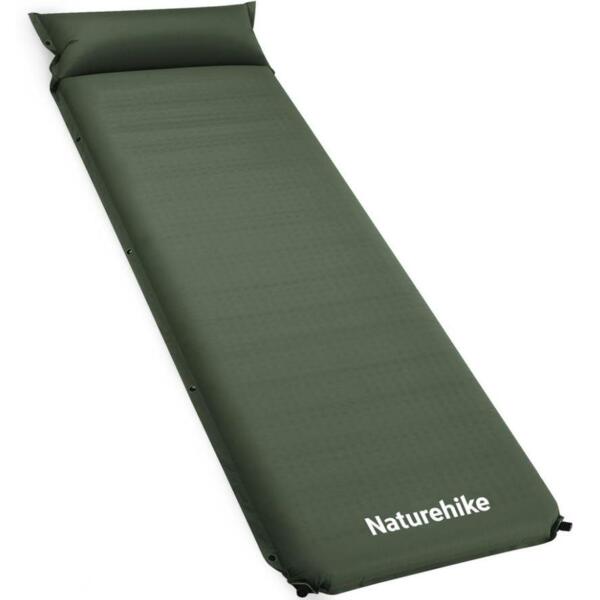 

Коврик самонадувающийся одноместный с подушкой Naturehike CNK2450WS020, 100 мм, темно-зеленый