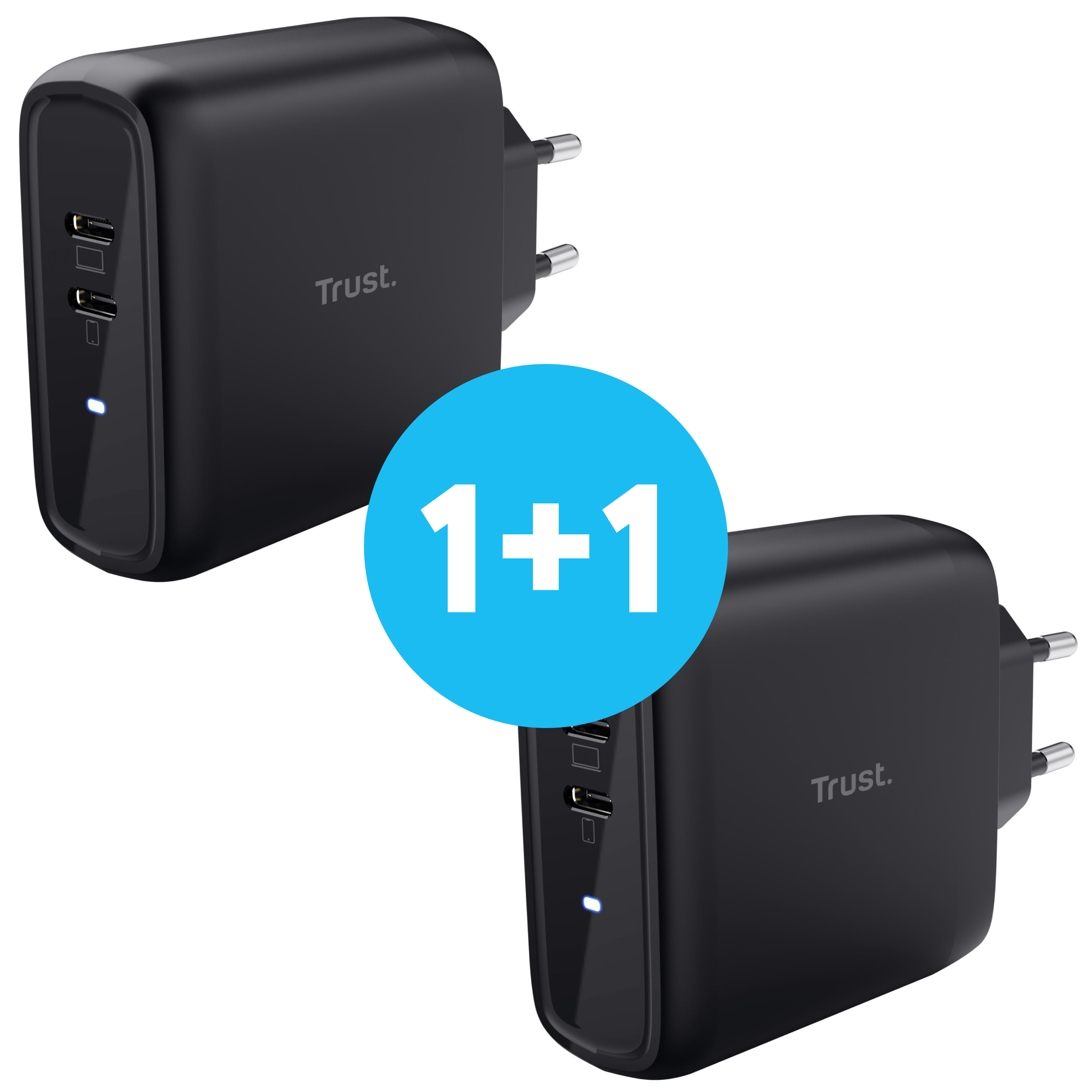 Сетевое зарядное устройство Trust Maxo 65W, 2xUSB-C PD, Black (25380_TRUST) фото 1