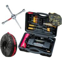 Комплект: автокомпрессор Poputchik 85 л/мин в кейсе с крестообразным ключом и чехлом для колес R17-20 (13015-КЧК)