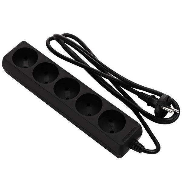 Сетевой удлинитель 2E 5хТип C, 2х1мм кв, 10A, 3м, black (2E-U05M3BK) фото 1