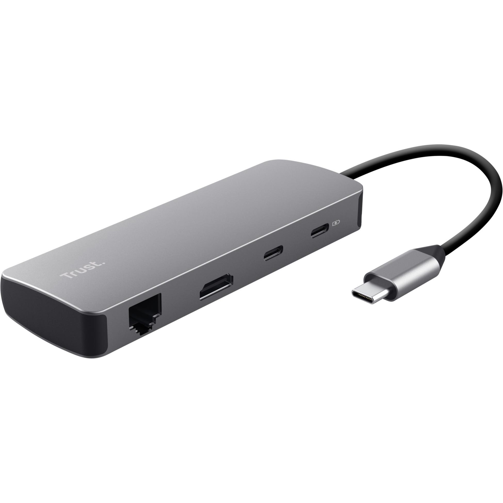 Адаптер Trust Dalyx 8in1 USB-C - USB-А 3.2/USB-A 2.0/2xUSB-С/HDMI/Ehernet/SD/microSD 0.5m Gray (25672_TRUST) фото 1