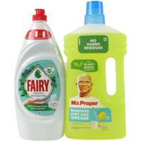 Набор Средство для мытья посуды Fairy чайное дерево и мята 900мл + Моющее средство для уборки Mr. Proper лимон 1л