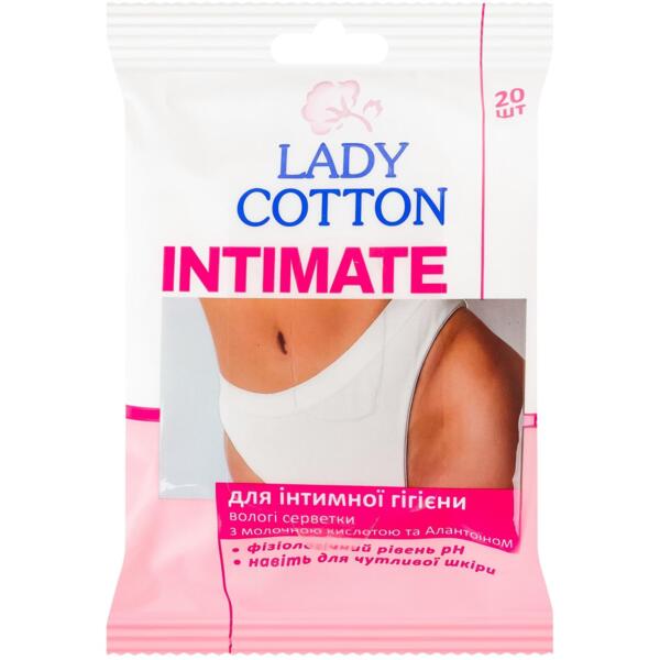 

Салфетки влажные Lady Cotton для интимной гигиены с молочной кислотой и аллантоином 20шт (4823071664799)