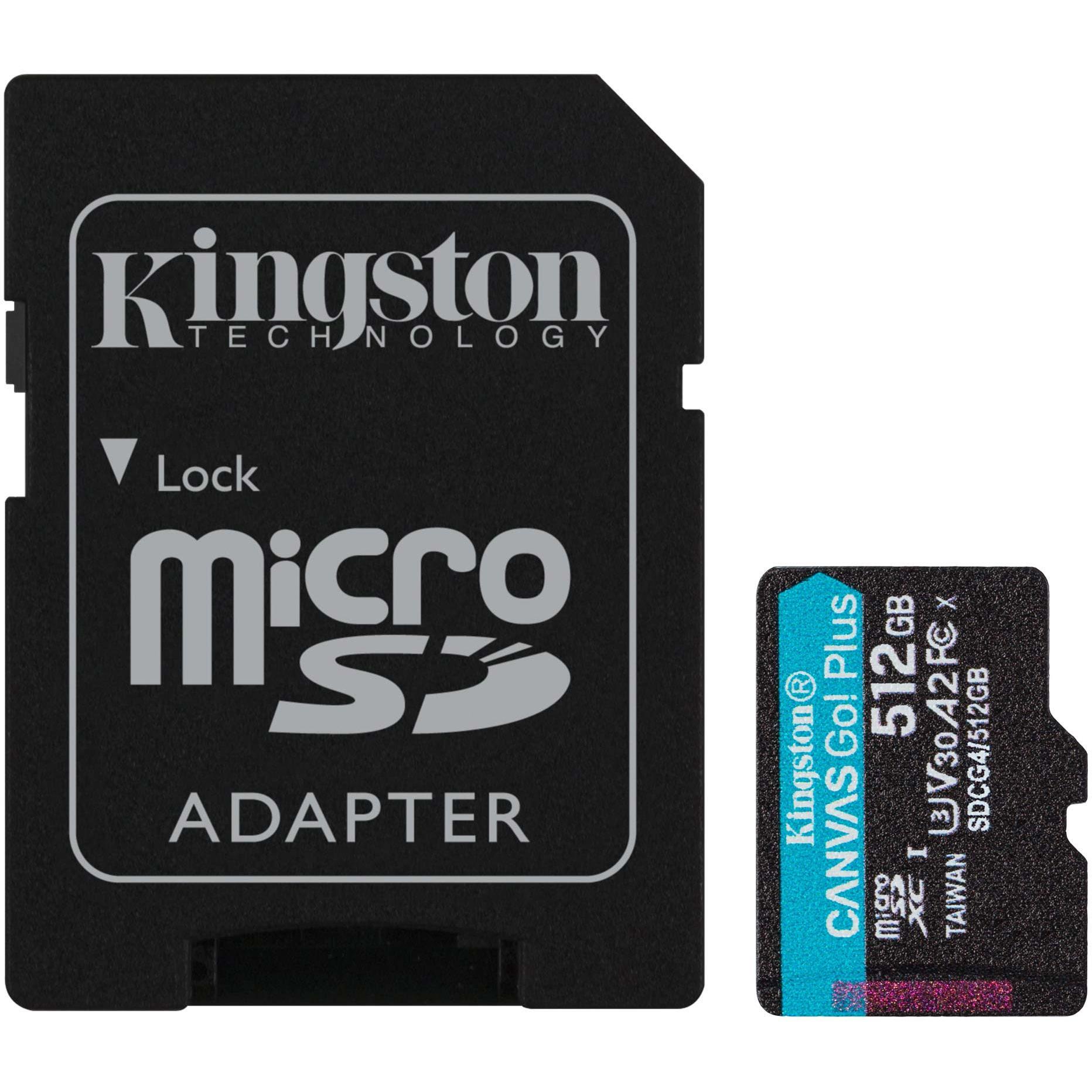 Карта памяти Kingston microSD 512GB C10 UHS-I U3 A2 V30 R200/W160MB/s + SD-адаптер (SDCG4/512GB) фото 1