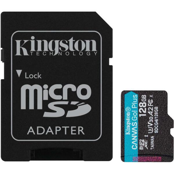 Карта памяти Kingston microSD 128GB C10 UHS-I U3 A2 V30 R200MB/s + SD-адаптер (SDCG4/128GB)