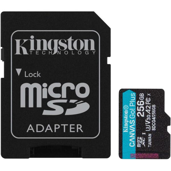 Карта памяти Kingston microSD 256GB C10 UHS-I U3 A2 V30 R200/W160MB/s + SD-адаптер (SDCG4/256GB)