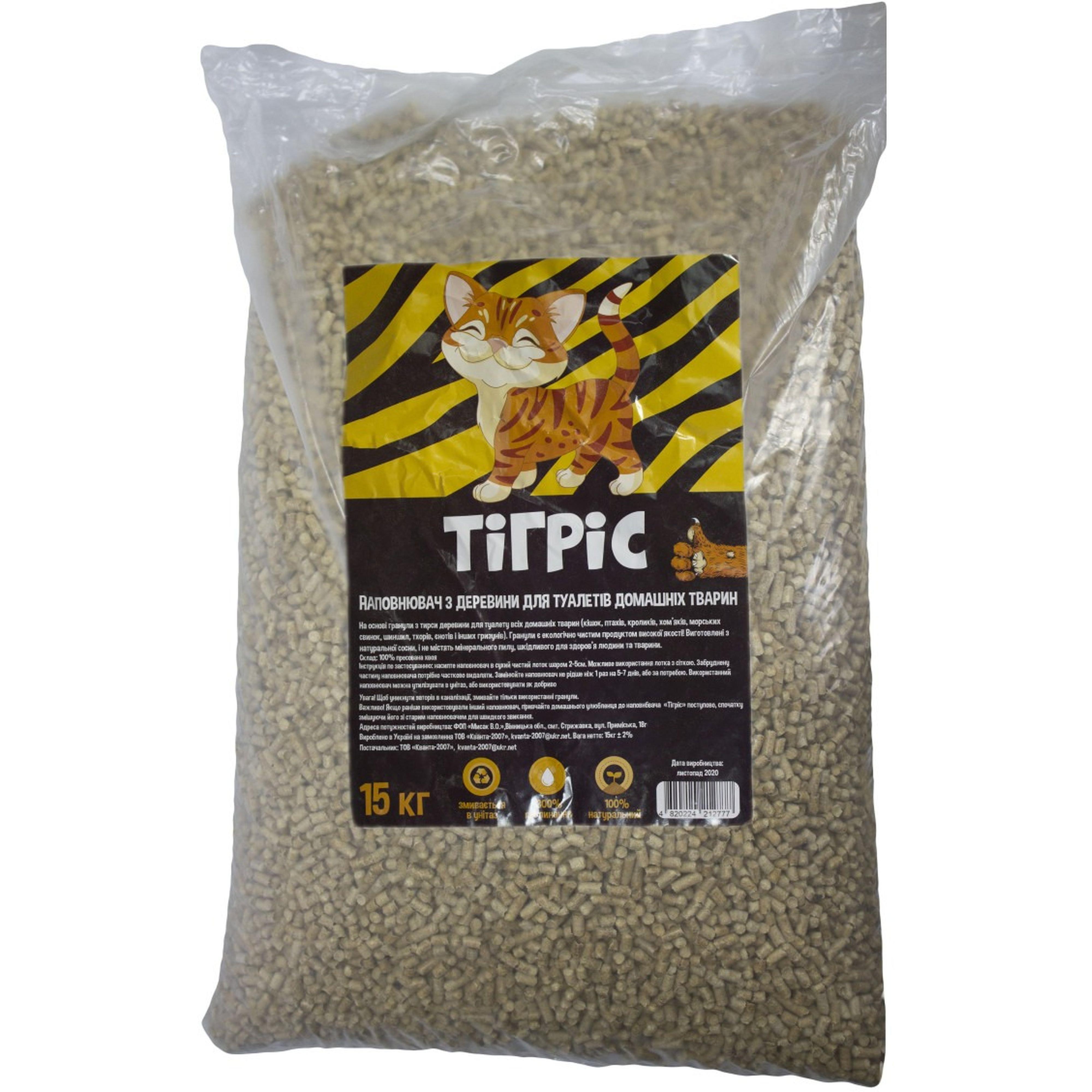 Наполнитель для кошачьего туалета Тигрис из древесины 15кг/1л. фото 1