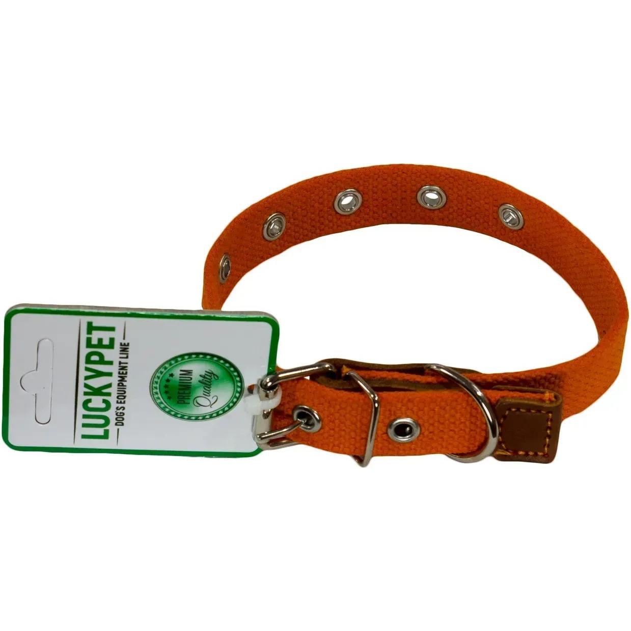Ошейник для собак Lucky Pet 2*17-36см брезентовый одинарный с кожей оранжевый фото 1