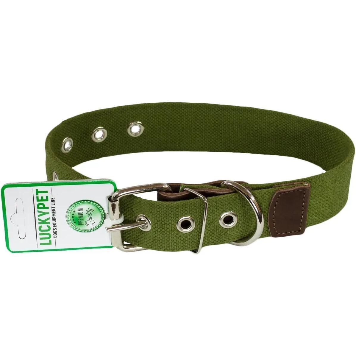 Ошейник для собак Lucky Pet 2,5*17-41см брезентовый одинарный с кожей зеленый фото 1
