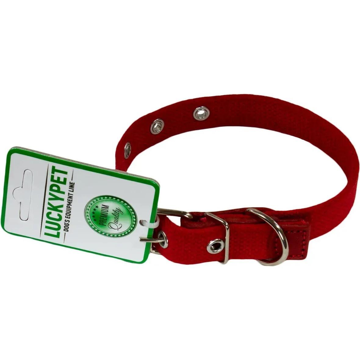 Ошейник для собак Lucky Pet 2,5*17-41см брезентовый одинарный с кожей красный фото 1