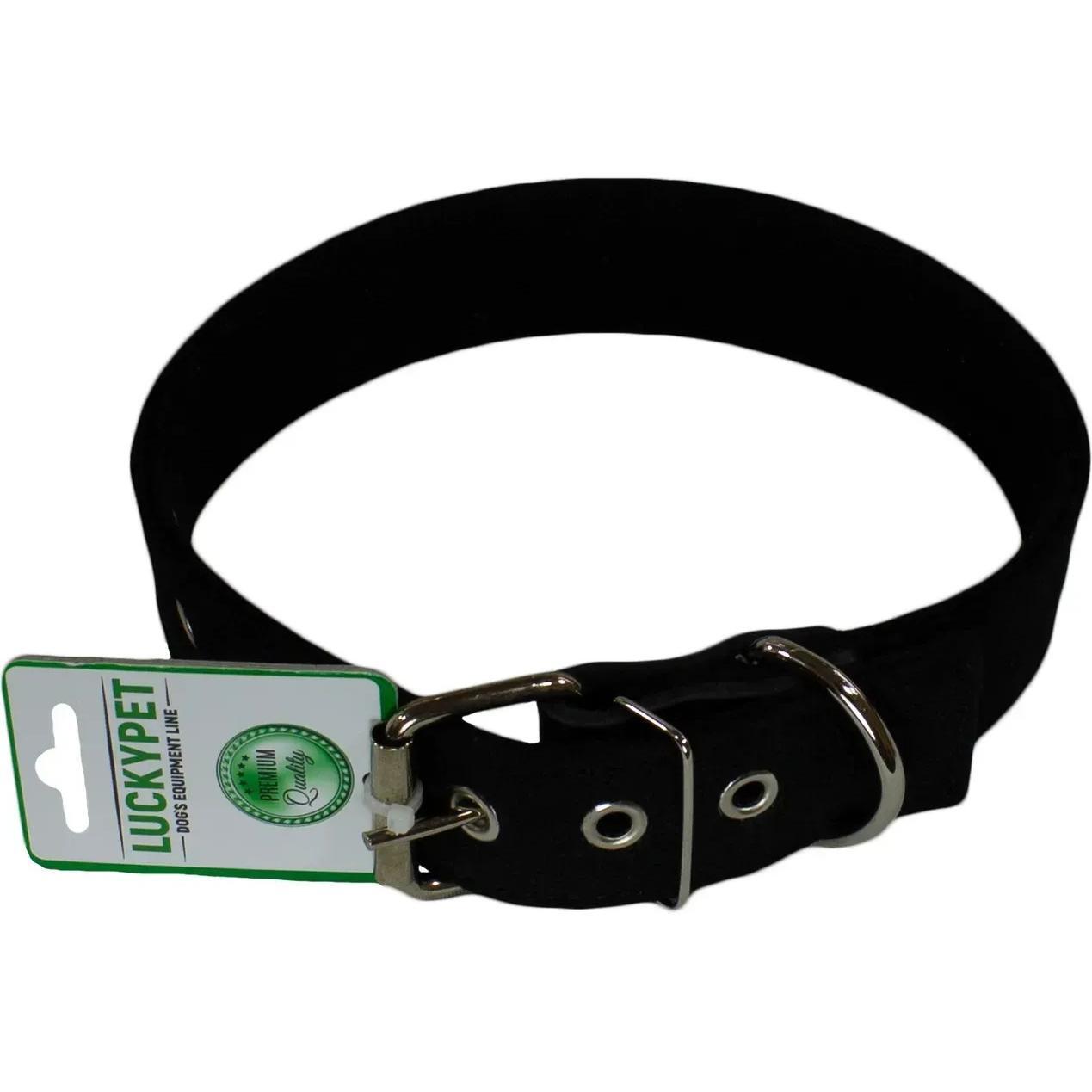 Ошейник для собак Lucky Pet 2,5*17-41см брезентовый одинарный с кожей черный фото 1