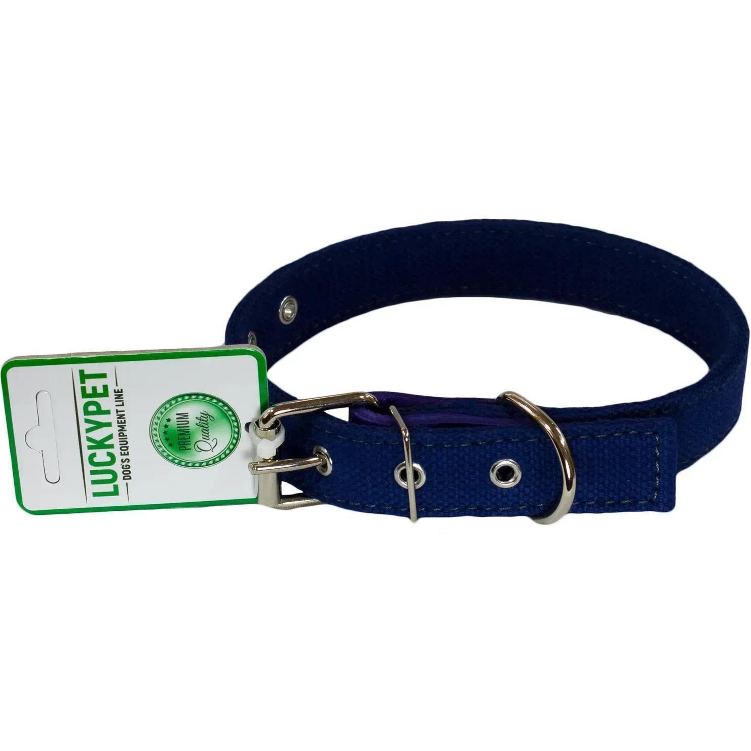 Ошейник для собак Lucky Pet 3,5*26-56см брезентовый одинарный с кожей синий фото 1