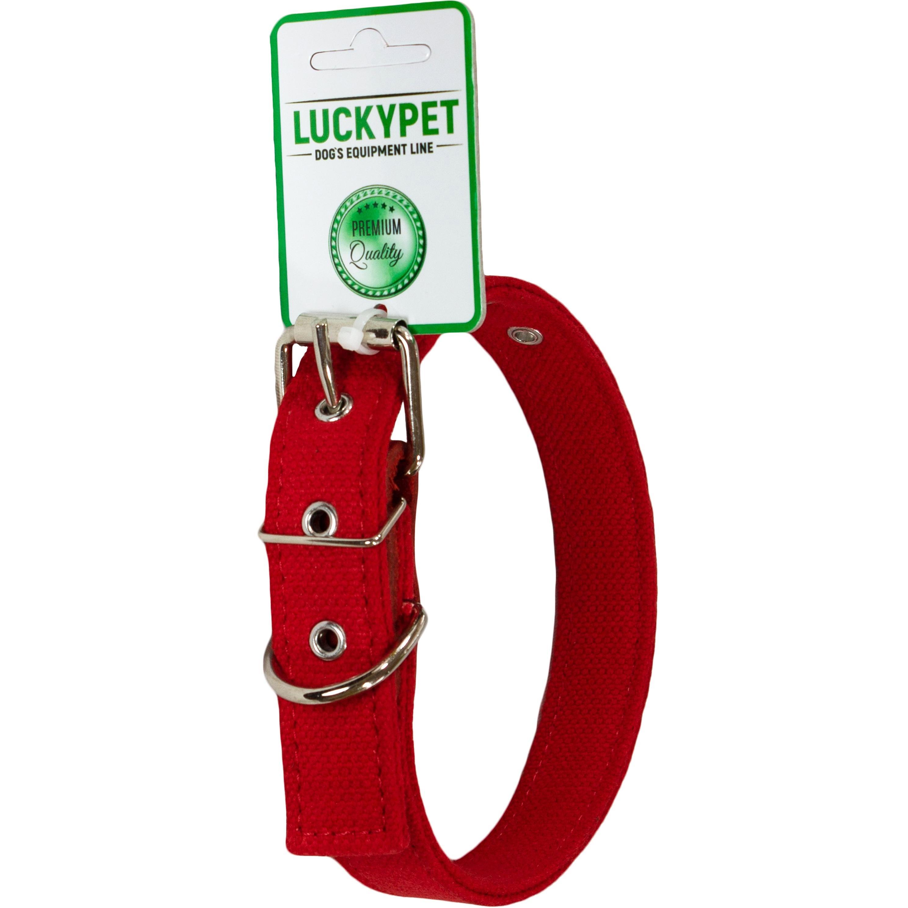Ошейник для собак Lucky Pet 2,5*31-40см брезентовый двойной с кожей красный фото 1