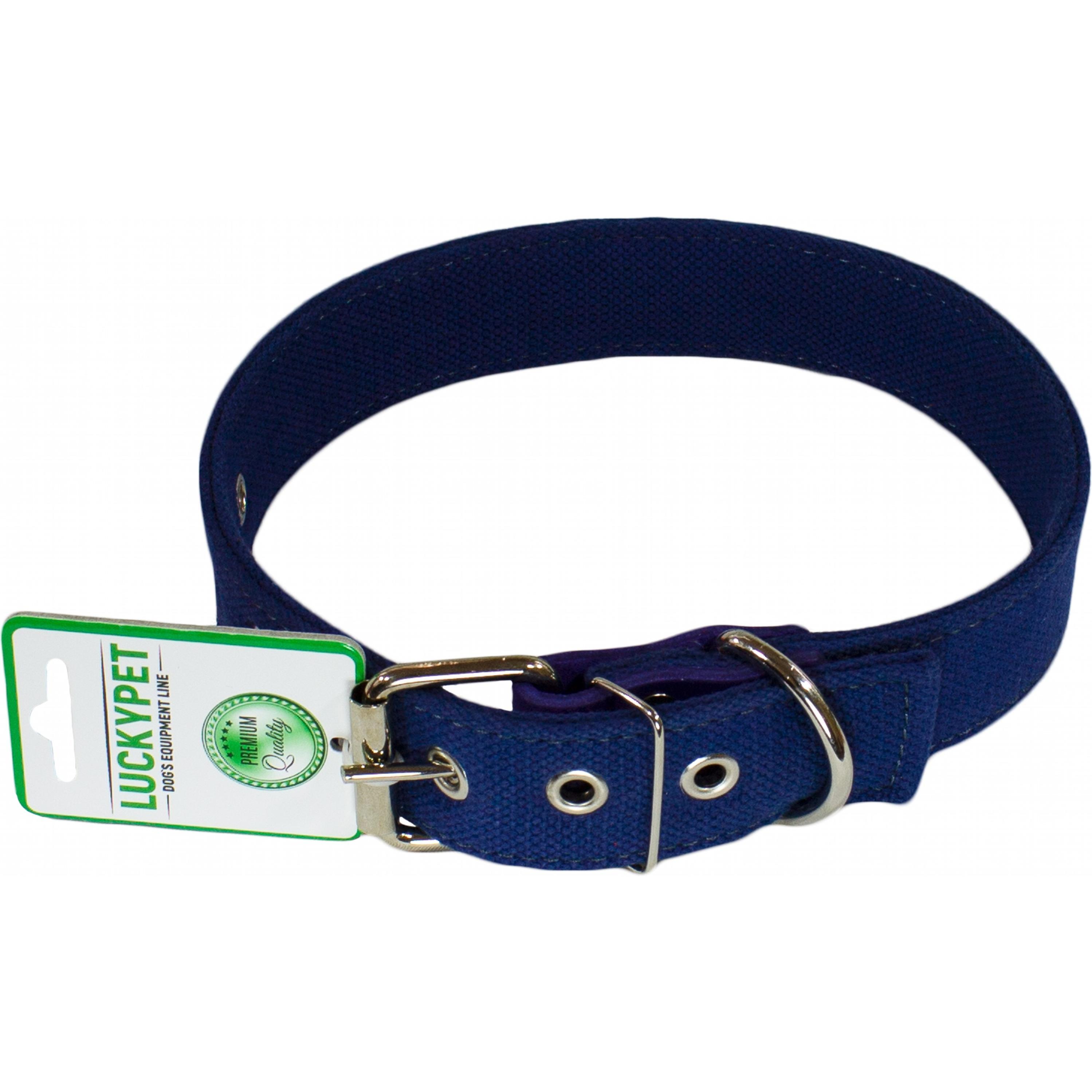 Ошейник для собак Lucky Pet 3,5*42-56см брезентовый двойной с кожей синий фото 1