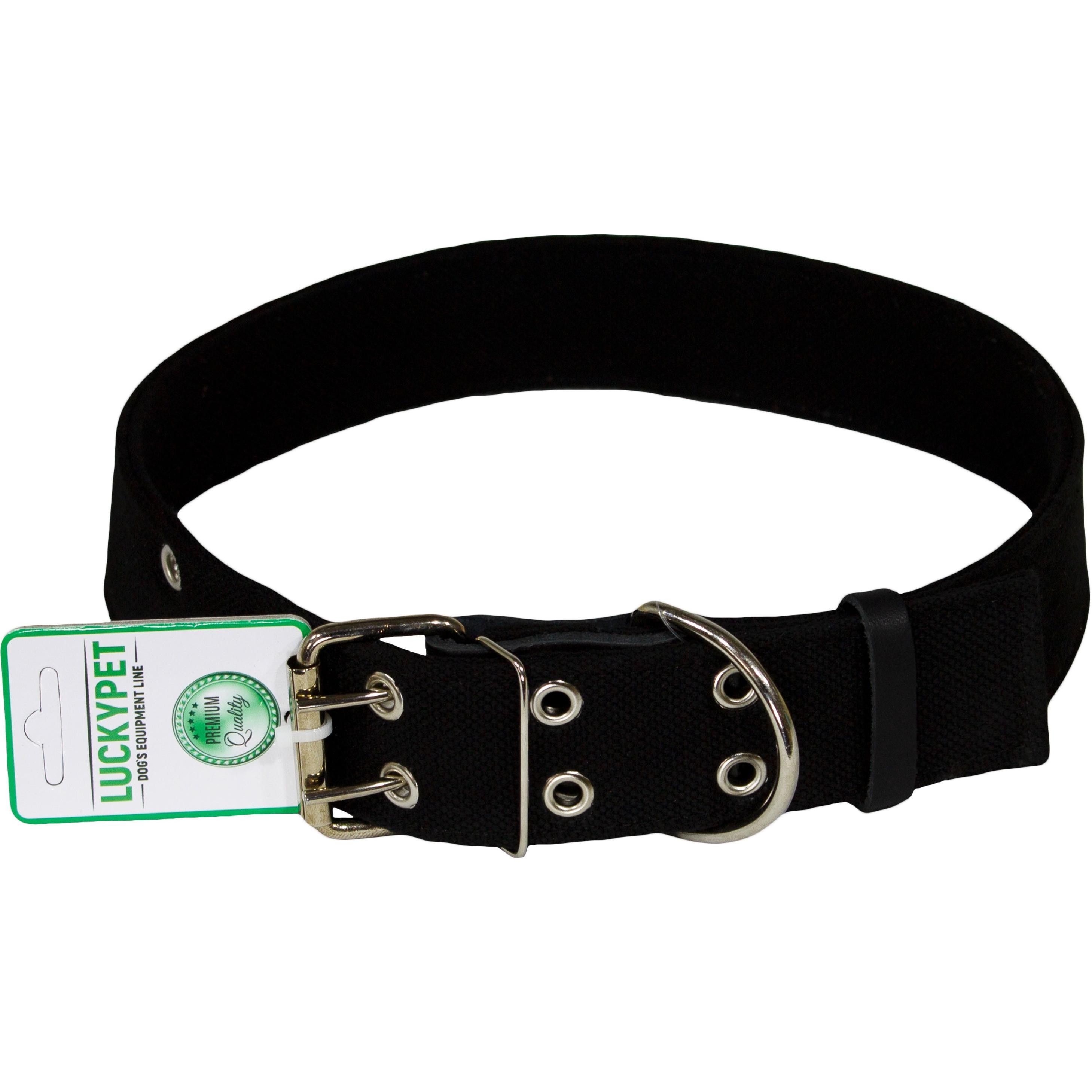 Ошейник для собак Lucky Pet 4,5*67-83см брезентовый двойной с кожей черный фото 1