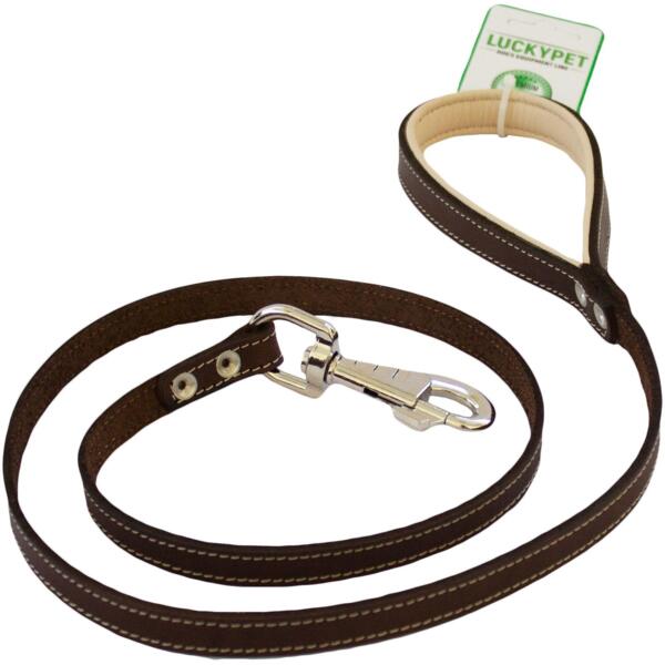 

Поводок для собак Lucky Pet 1,4*120см кожаный коричнево-бежевый
