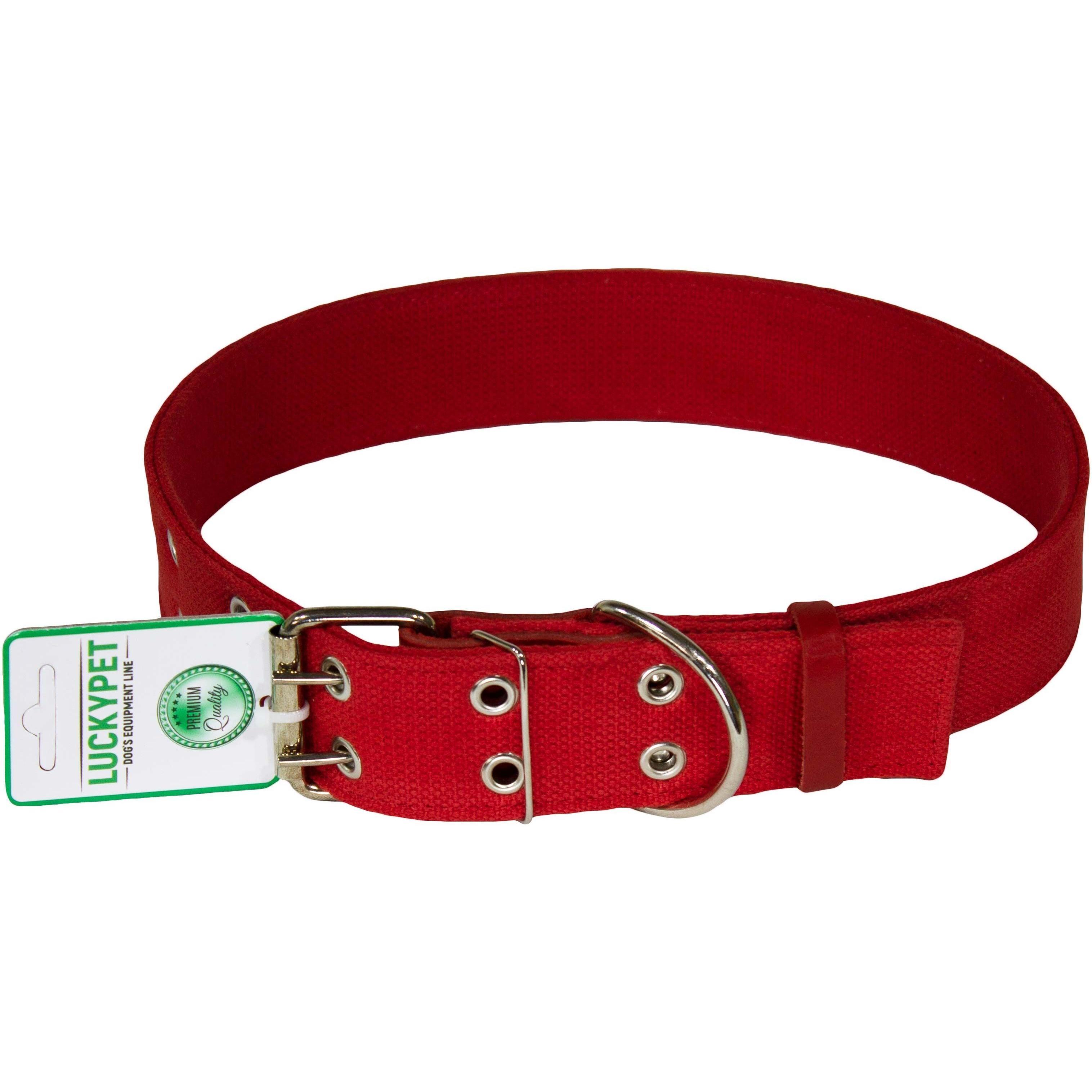 Ошейник для собак Lucky Pet 4,5*51-67см брезентовый двойной с кожей красный фото 1