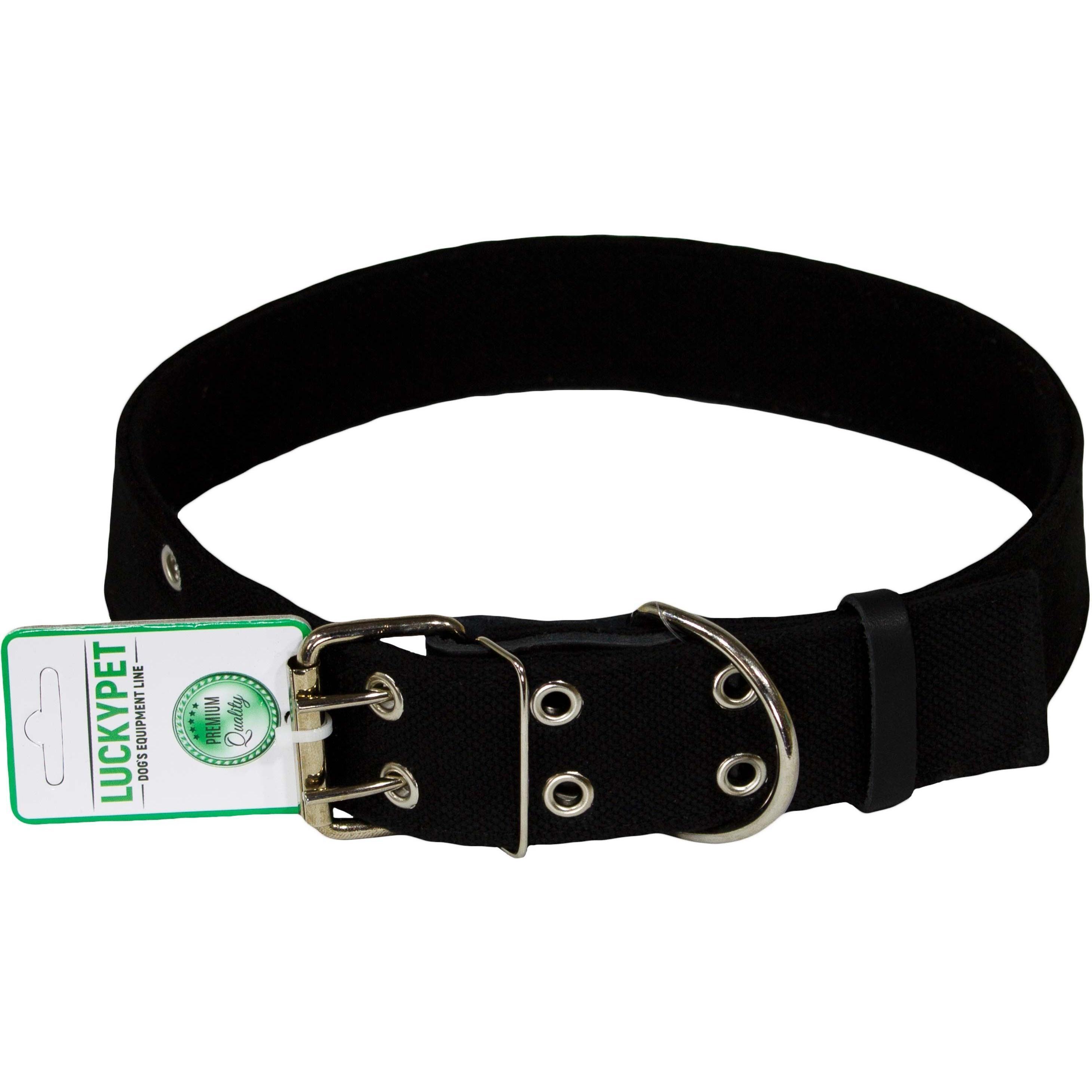 Ошейник для собак Lucky Pet 4,5*51-67см брезентовый двойной с кожей черный фото 1