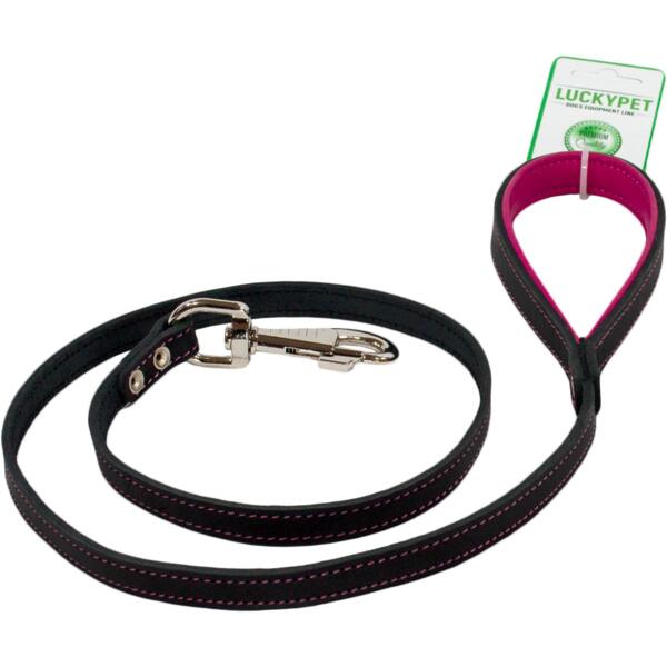 

Поводок для собак Lucky Pet 1*120см кожаный черно-розовый