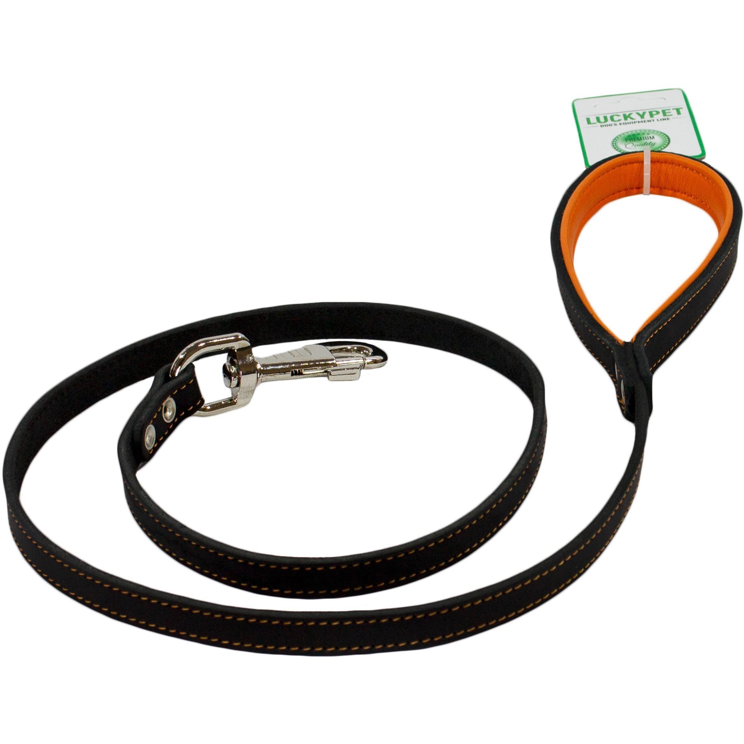 Повідець для собак Lucky Pet 1,4*120см шкіряний чорно-жовтогарячийфото1