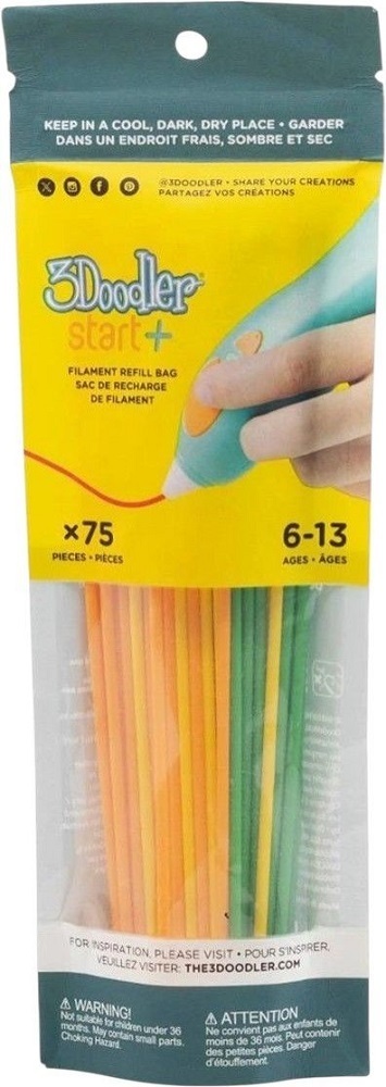 Набір стрижнів для 3D-ручки 3Doodler Start - Микс (75 шт: жовтогарячий, помаранчевий, зелений) (3DS-ECO-MIX2-75)фото1