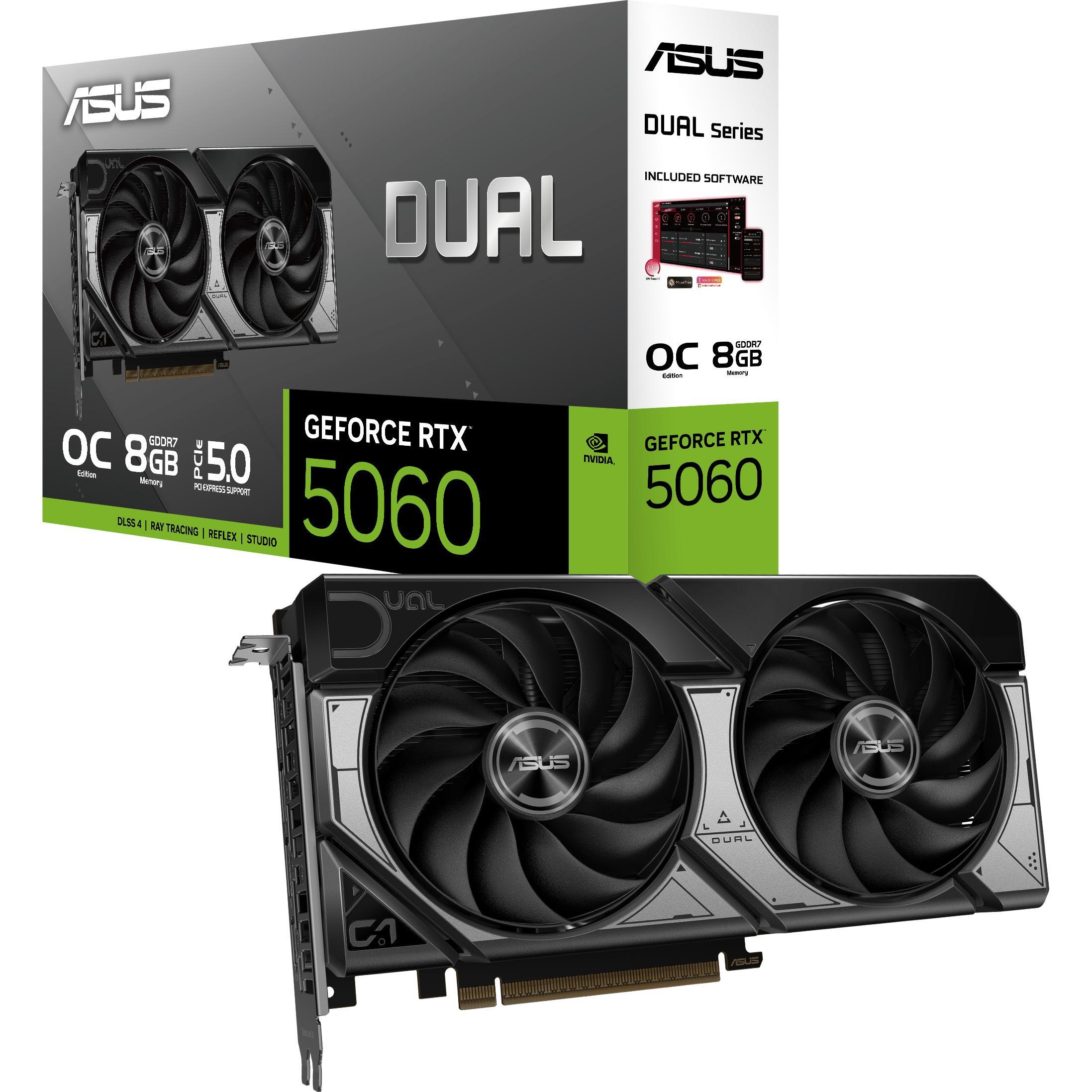 Відеокарта ASUS GeForce RTX 5060 8 GB GDDR7 OC DUAL-RTX5060-O8G (90YV0N12-M0NA00)фото1