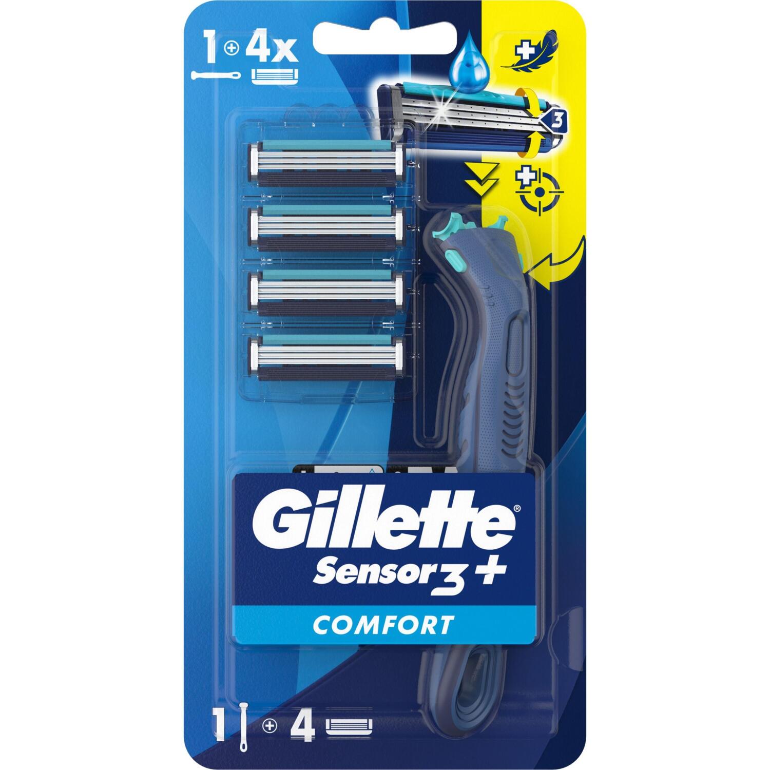 Бритва Gillette Sensor 3 Plus Comfort с 4 сменными картриджами фото 