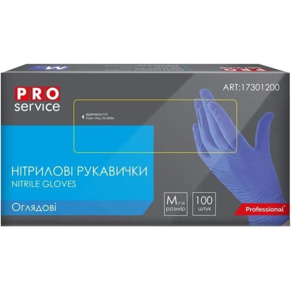 

Перчатки нитриловые нестерильные неприпудренные Pro service M 100 шт светло-синие