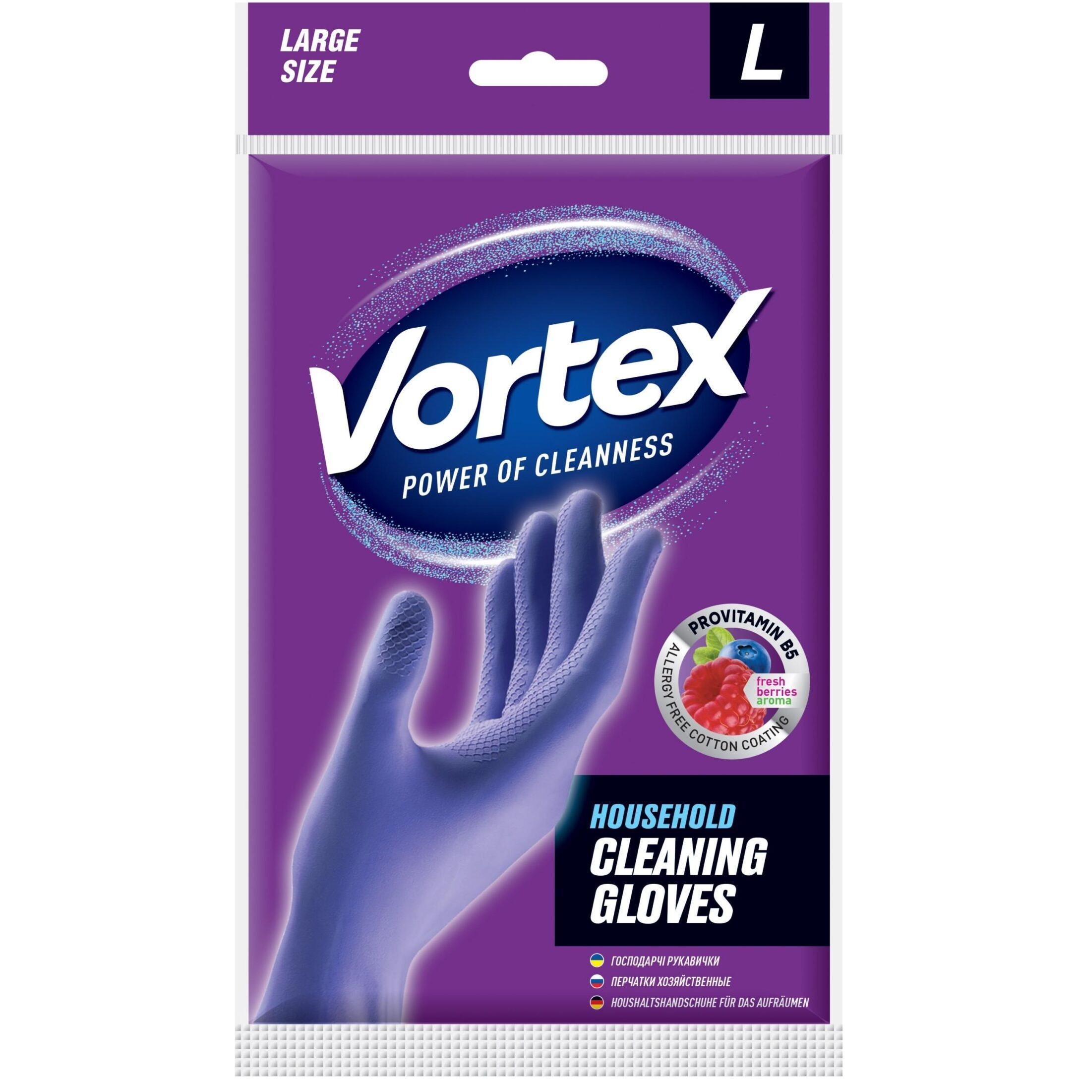Перчатки хозяйственные Vortex с провитамином В5 и запахом лесных ягод размер L фото 1