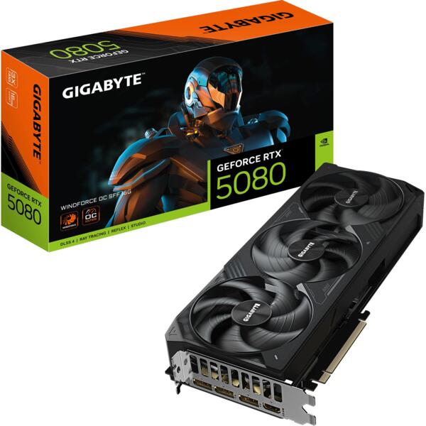 Видеокарта GIGABYTE GeForce RTX 5080 16GB GDDR7 WINDFORCE OC (GV-N5080WF3OC-16GD)