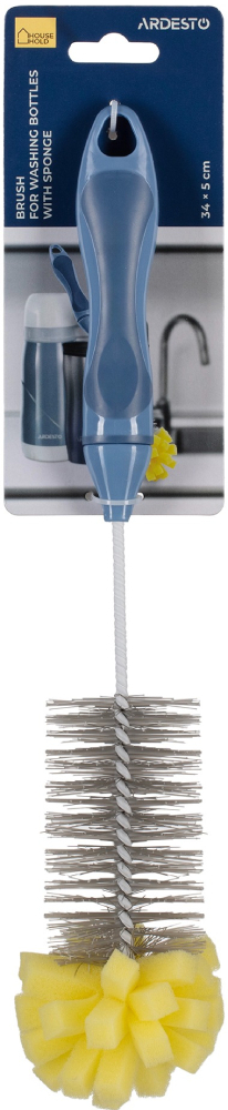 Щітка для миття пляшок з губкою ARDESTO 34х5см блакитнийфото1