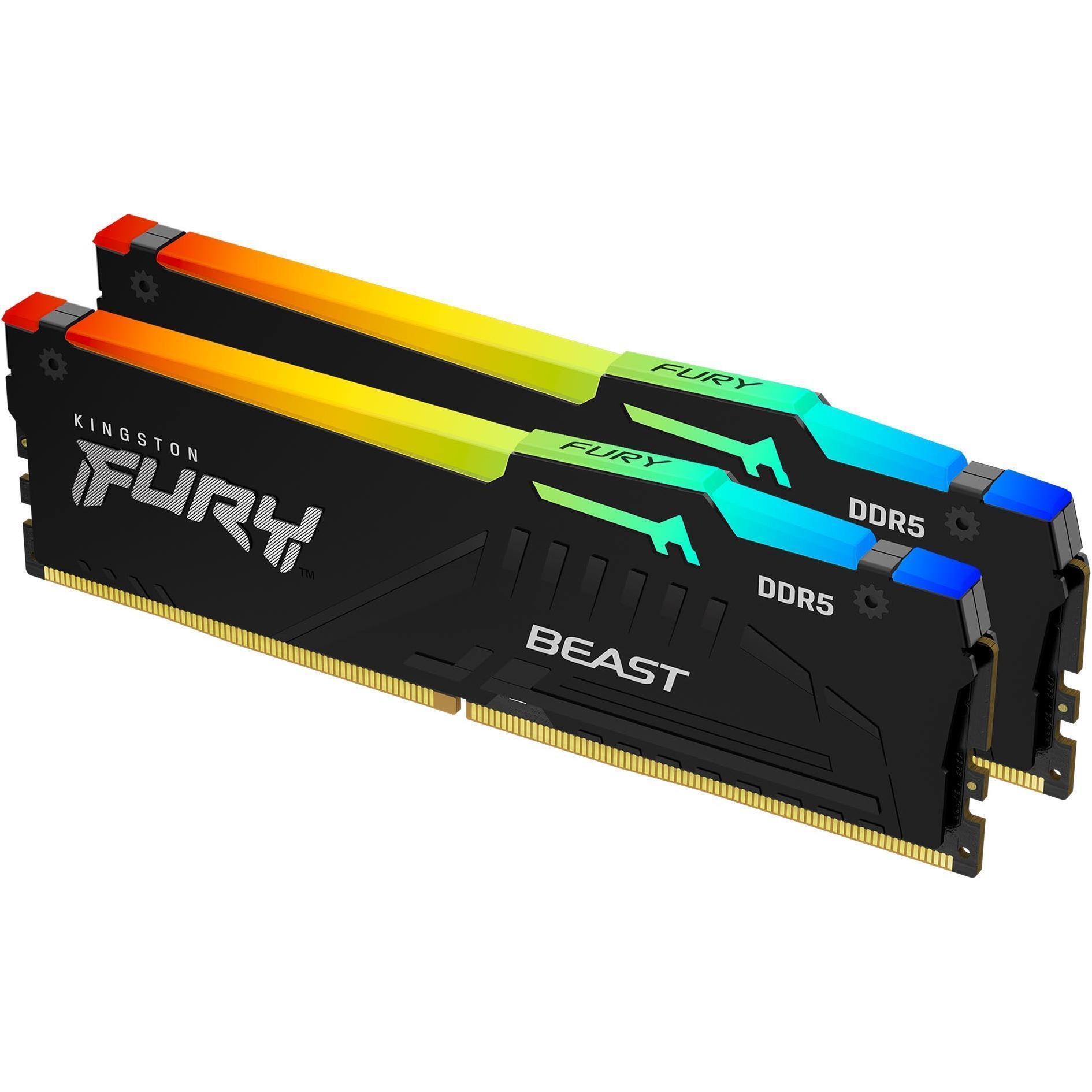 Память ПК Kingston DDR5 64GB KIT (32GBx2) 6000 FURY Beast RGB (KF560C36BBE2AK2-64) фото 1