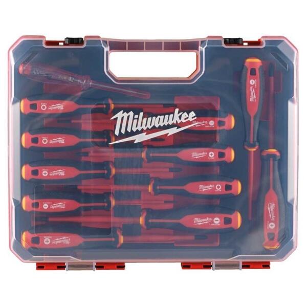 

Отвертки Milwaukee набор 12шт, диэлектрические, SL,PH,PZ,TX, тестер, кейс (4932479095)