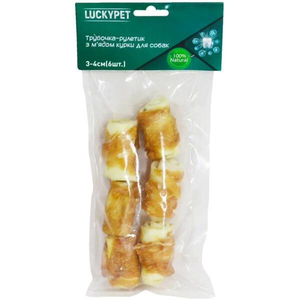 

Лакомства для собак Lucky Pet Трубочка рулетик №1 с мясом курицы 3-4 см 6 шт