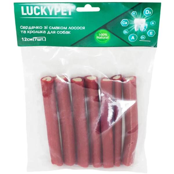 

Лакомства для собак Lucky Pet Сердечко со вкусом лосося и кролика 12 см 7 шт