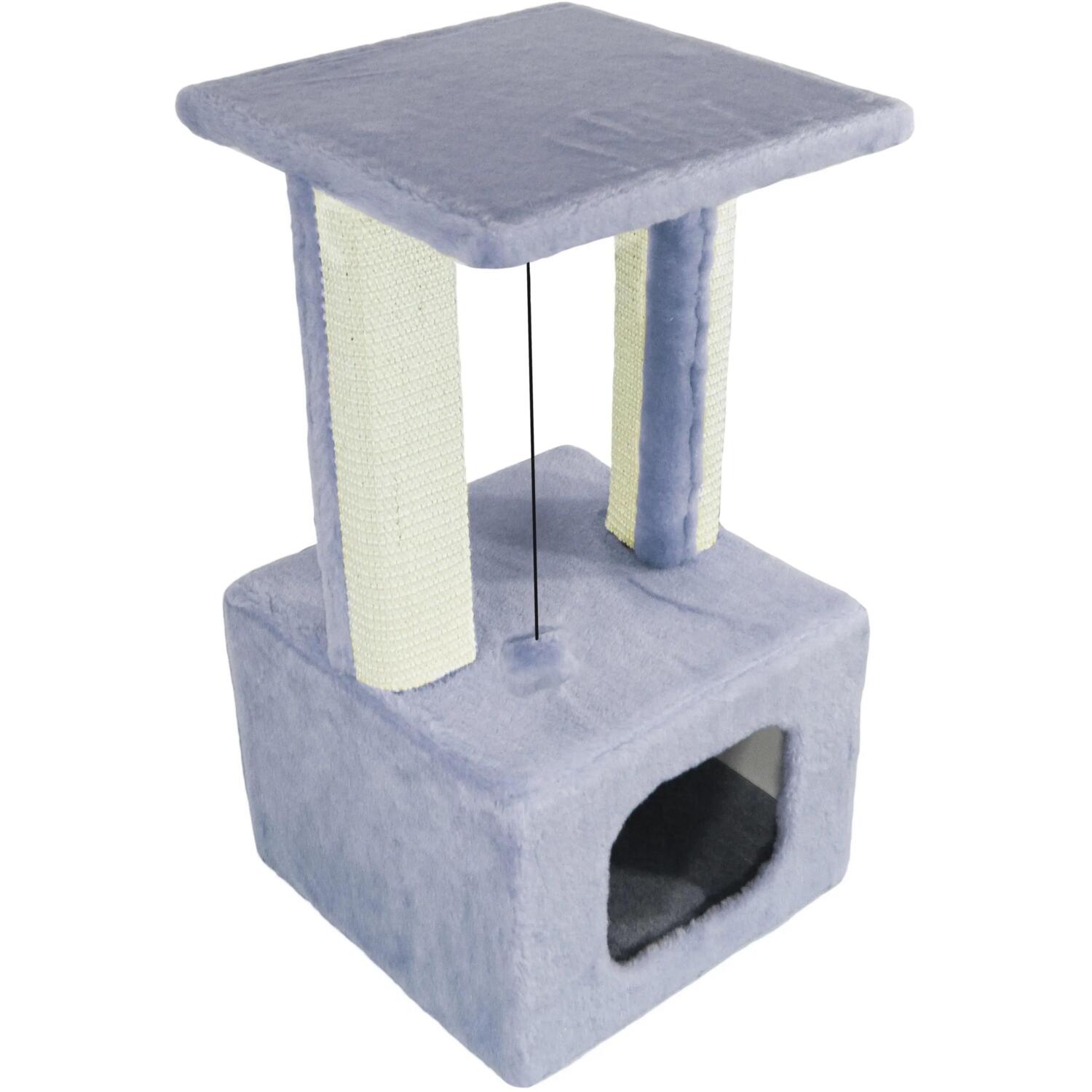 Когтеточка-домик Lucky Pet Грот Люкс мех серый 33x33x67 см фото 