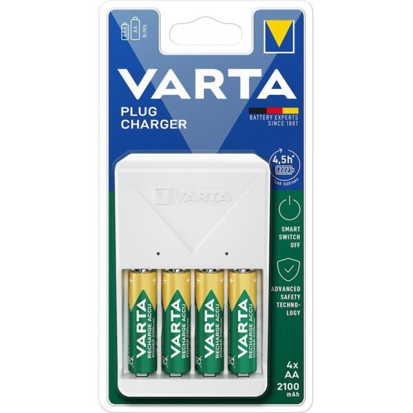 

Зарядное устройство Varta Plug Charger + Аккумулятор NI-MH AA2100 мАч 4 шт. (57657101451)