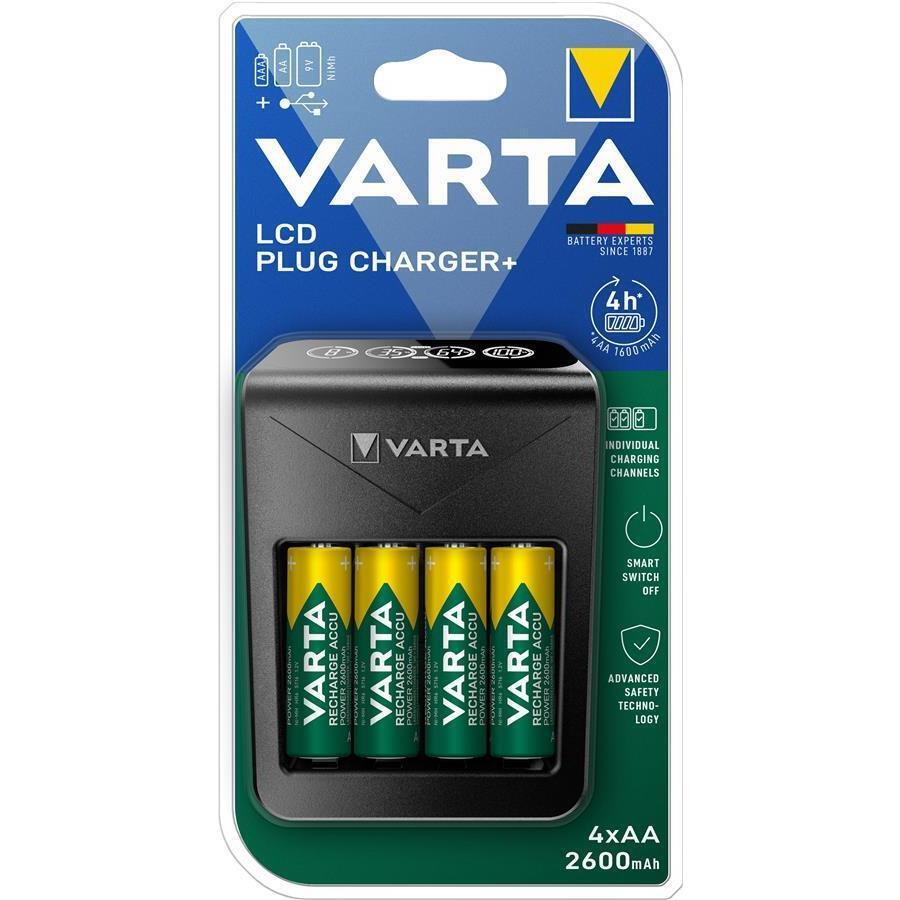 Зарядное устройство LCD Varta Plug Charger + Аккумулятор NI-MH AA2600 мАч 4 шт. (57687101461) фото 1