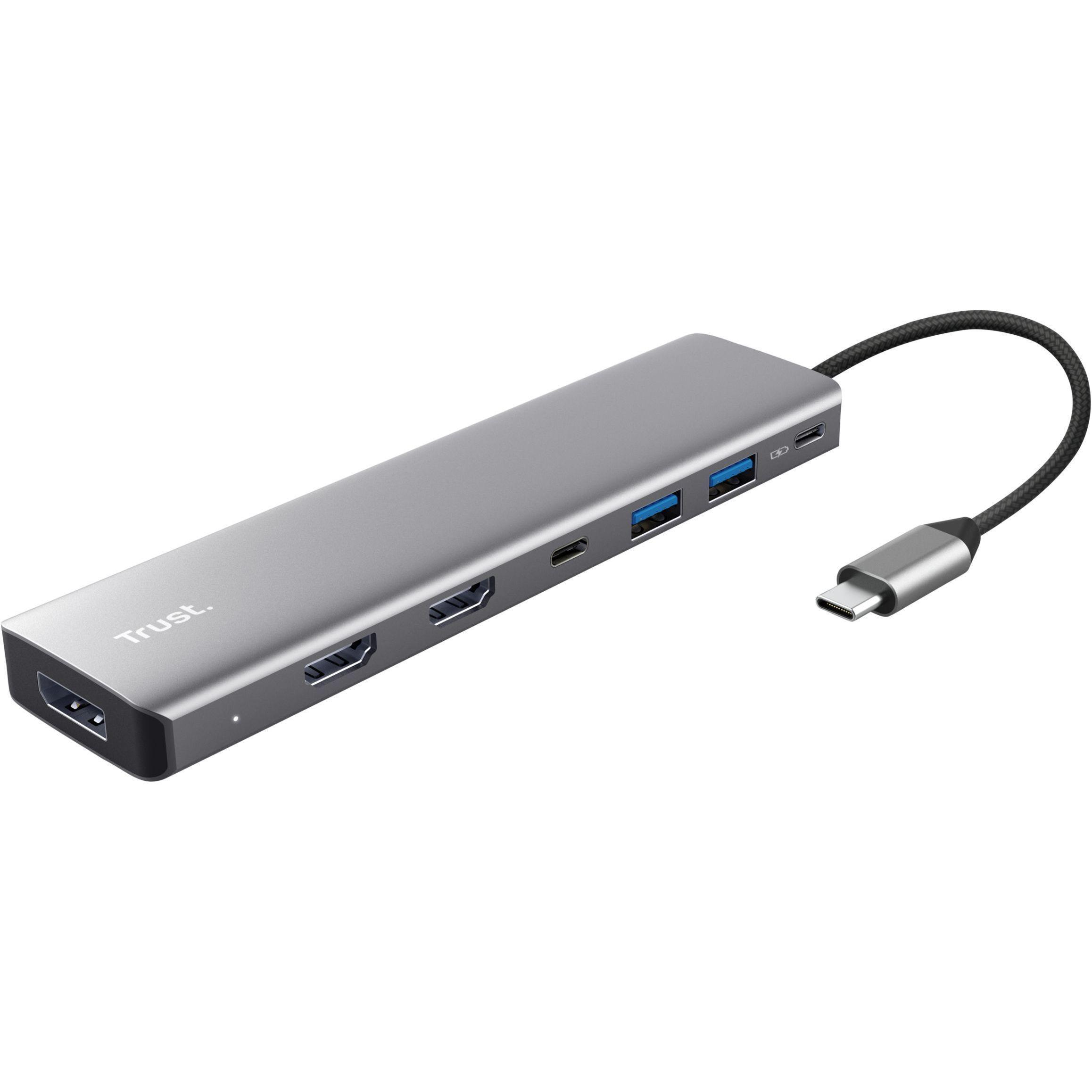 Адаптер Trust Dalyx 7in1 USB-C - 2xUSB-А 3.2/2xUSB-С/2xHDMI/Display Port, 0.16m, Grayфото1