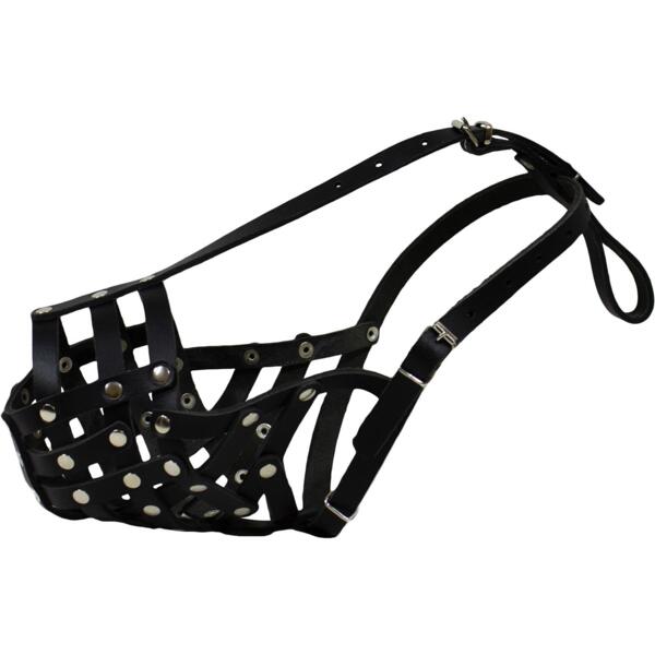 

Намордник Lucky Pet Ротвейлер, питбуль кожаный полосатый черный 38см/9см