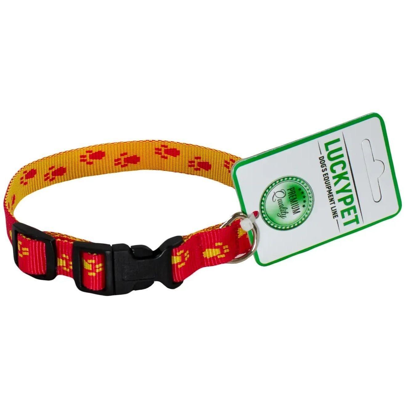 Нашийник Lucky Pet капроновий Лапки червоно-жовтий 1,6см/26-36смфото1