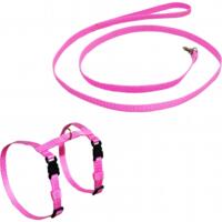 Комплект Lucky Pet поводок+шлея капроновый Н-образный розовый 10мм/22-32см/24-35см