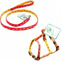 Комплект Lucky Pet поводок+шлея капроновый Н-образный Лапки красно-желтый 10мм/22-32см/24-38см
