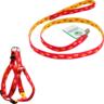 Комплект Lucky Pet поводок+шлея капроновый Лапки красно-желтый 16мм/28-39см/31-48см