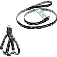 Комплект Lucky Pet поводок+шлея капроновый Лапки черно-серый 10мм/28-33см/44-52см
