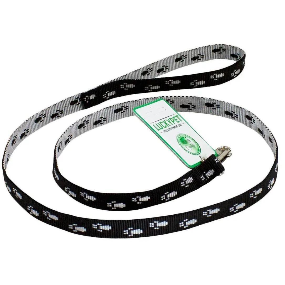 Поводок для собак Lucky Pet капроновый Лапки черно-серый 10мм/1,2м фото 1